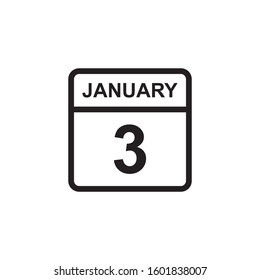 calendar - January 3 icon illustration isolated vector sign symbol