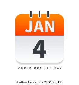 calendar january 4, world braille day, vector square social media post, editable eps file 