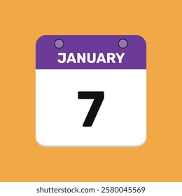 Calendar january 7 date calendar and year, vector icon