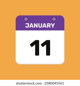 Calendar january date 11 calendar and year, vector icon