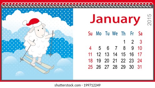 Calendar for January and lamb skiing