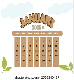 o calendário para janeiro dois mil e vinte e cinco é simples e atraente