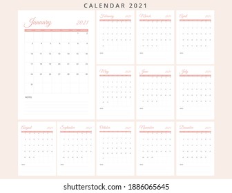 Calendar January until december 2021 start from sunday