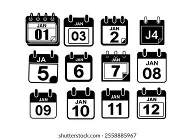 calendar - January01 ,02,03,04,05,06,07,08,09,10,11,12, icon vector sign symbol