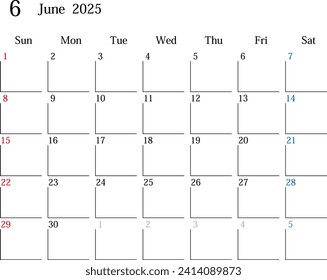 Calendar for Japan, June 2025.