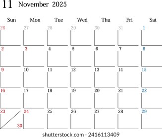 Calendar for Japan, November 2025.