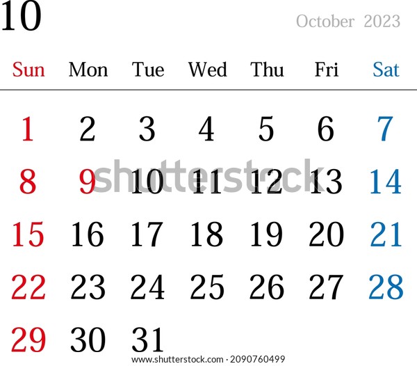 Calendar Japan October 2023 Stock Vector (Royalty Free) 2090760499