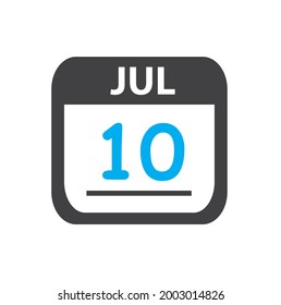 calendar - Jul 10 icon illustration, July flat vector design