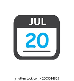 calendar - Jul 20 icon illustration, July flat vector design