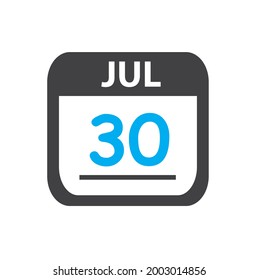 calendar - Jul 30 icon illustration, July flat vector design