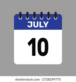 Calendario Julio 10 Icono Vector Recordatorio de fechas límite importantes y eventos especiales para esta temporada de otoño