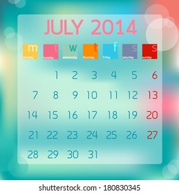 Calendar July 2014, Flat style background, vector illustration