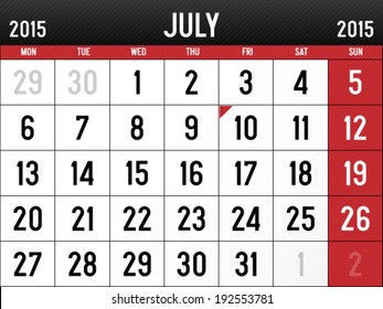 Calendar for July 2015