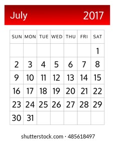 Calendar of July 2017 on white background - illustration - Vector EPS 10