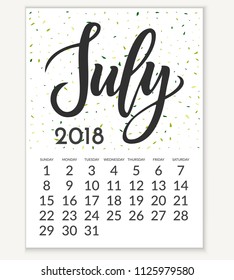Calendar for July 2018.
