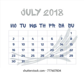 calendar July 2018 English