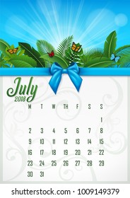 Calendar July 2018 Tropical Concept Vector Stock Vector (Royalty Free ...