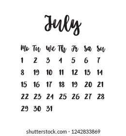 Calendar for July 2019