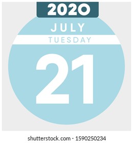 Calendar, July 21st, 2020. Blue color