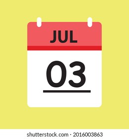 Calendar - July 3 icon illustration isolated vector sign symbol flat design red and white
