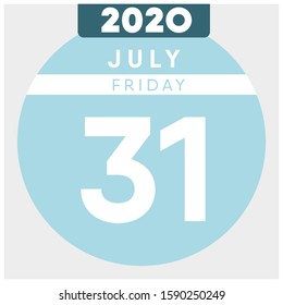Calendar, July 31st, 2020. Blue color