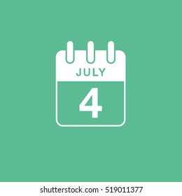 Calendar July 4 Flat Icon On Green Background