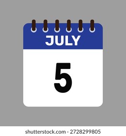 Calendario 5 de julio Icono Vector Recordatorio de fechas límite importantes y eventos especiales para esta temporada de otoño