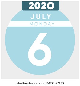 Calendar, July 6th, 2020. Blue color