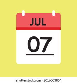 Calendar - July 7 icon illustration isolated vector sign symbol flat design red and white