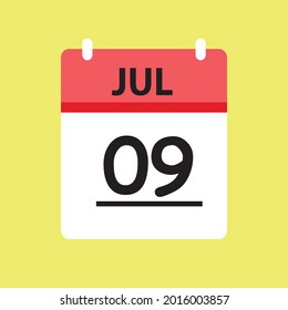 Calendar - July 9 icon illustration isolated vector sign symbol flat design red and white