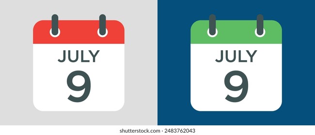 calendario - Ilustración de ícono de julio 9 símbolo de signo de Vector aislado