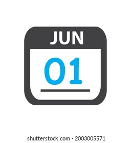   calendar - Jun 1 icon illustration, June flat vector design