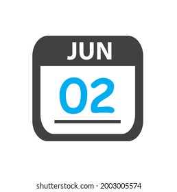   calendar - Jun 2 icon illustration, June flat vector design