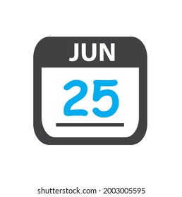   calendar - Jun 25 icon illustration, June flat vector design