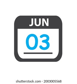   calendar - Jun 3 icon illustration, June flat vector design