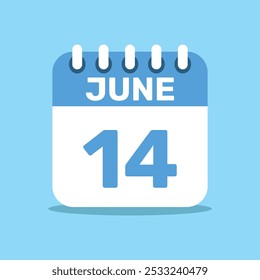 calendar june 14 blue color icon, paper planning design.