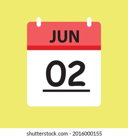 Calendar - June 2 icon illustration isolated vector sign symbol flat design red and white
