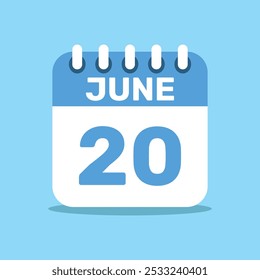 calendar june 20 blue color icon, paper planning design.