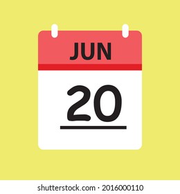 Calendar - June 20 icon illustration isolated vector sign symbol flat design red and white
