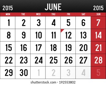 Calendar for June 2015