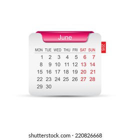 Calendar June 2015. Vector illustration