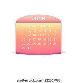 Calendar June 2015. Vector illustration 