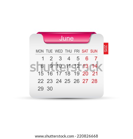 Calendar June 2015. Vector illustration