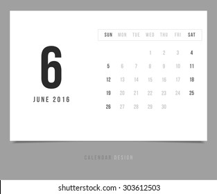 Calendar June 2016 vector design template - Minimalism Style