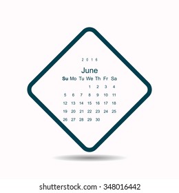 Calendar June 2016 vector design. Week starts from Sunday. icon