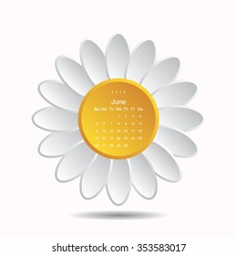 Calendar June 2016 vector design. Week starts from Sunday. icon, vector illustration. Modern design. Flat design style