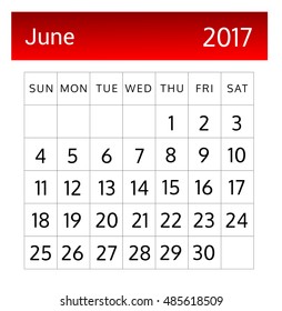 Calendar of June 2017 on white background - illustration - Vector EPS 10