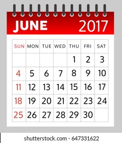 Calendar of June 2017 on white background - illustration - Vector EPS 10

