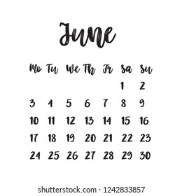 Calendar for June 2019