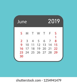 Calendar june 2019 year in simple style. Calendar planner design template. Agenda june monthly reminder. Business vector illustration.
